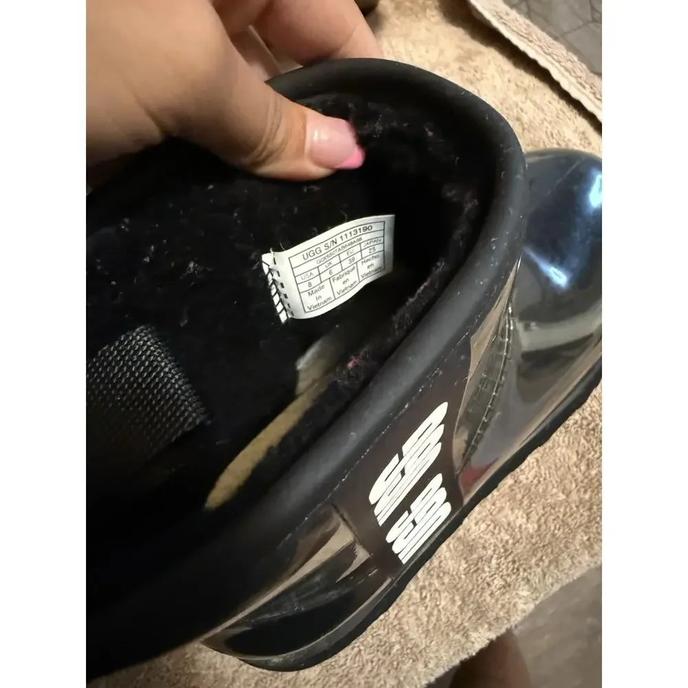 UGG Classic Clear Mini Black Waterproof Rubber Pull-On Ankle Rain Boots US 8